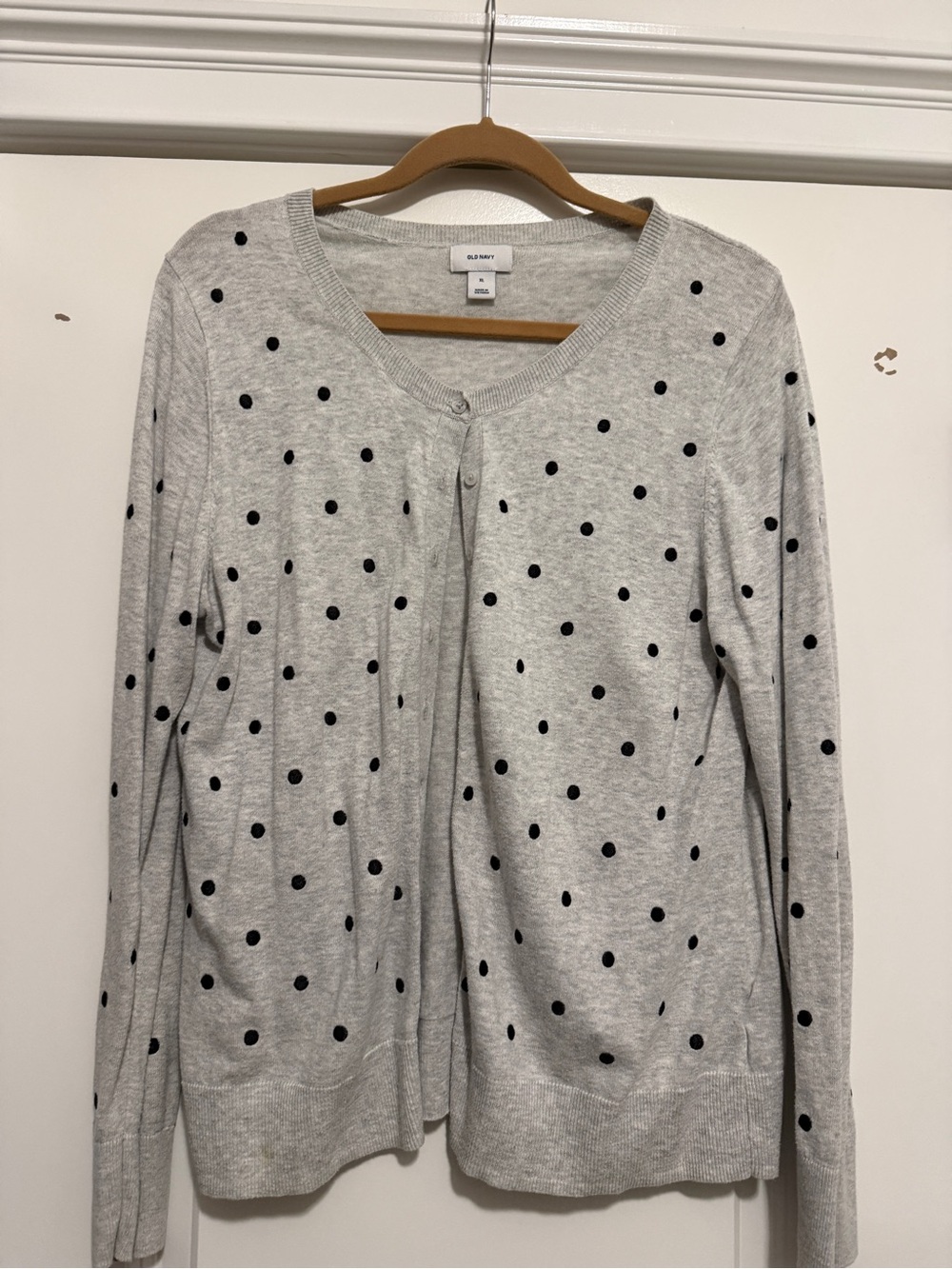 Old Navy Light Gray Cardigan Sweater with Black Polka Dots - Women's